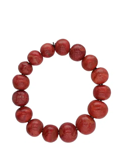 Pre-owned Vintage Beaded Slip-on Bracelet In Red