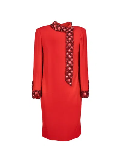 Pre-owned Vintage Beaded-embellishment Dress In Red