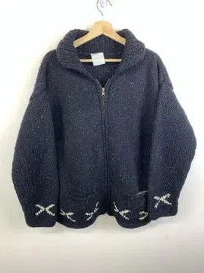 Pre-owned Vintage Bolivian Import Zip Knit Sweater 1990s Wool Knit Cardigan Size L In Black