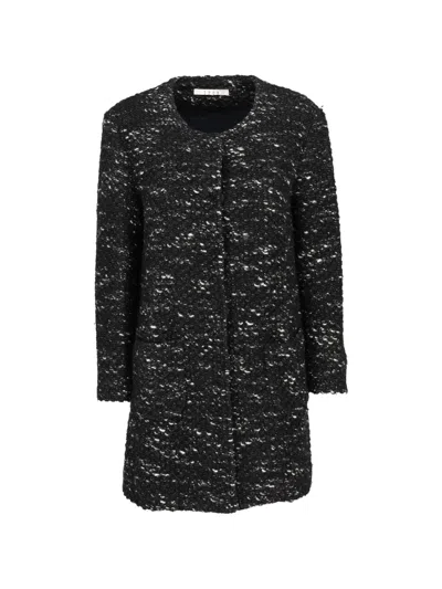 Pre-owned Vintage Bouclé Concealed Coat In Black
