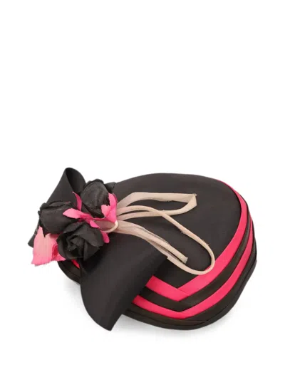 Pre-owned Vintage Bow Floral-detail Hat In Black