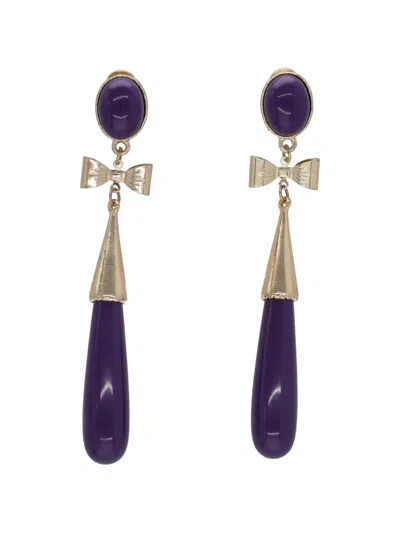 Pre-owned Vintage Bow-detail Drop Earrings In Gold