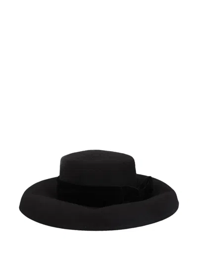 Pre-owned Vintage Bow-detail Wide-brim Hat In Black