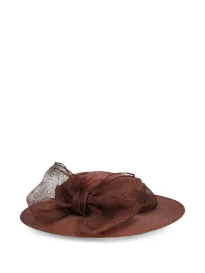 Pre-owned Vintage Bow-detail Wide-brim Hat In Brown