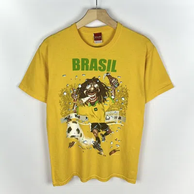 Pre-owned Vintage Brazil 10 True Football Fans Humor Y2k Weed Tee 90's In Yellow