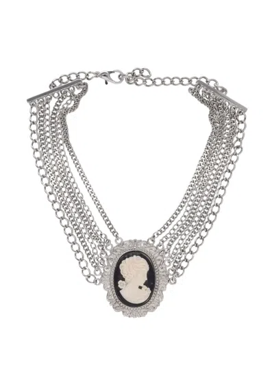 Pre-owned Vintage Cameo Collier Chain Necklace In Silver
