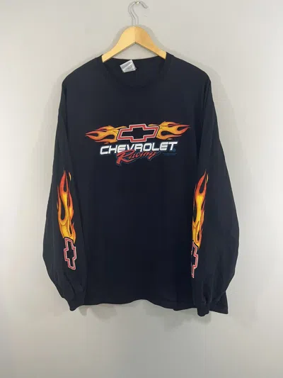 Pre-owned Vintage Chevrolet Racing Flame Graphic Long Sleeve Y2k Shirt In Black