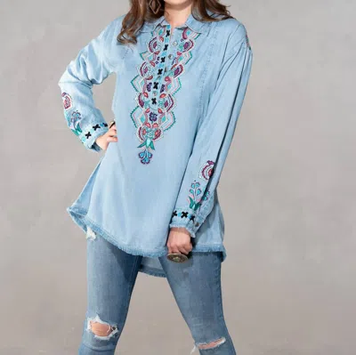 Vintage Collection Charlie Floral Embroidered Tencel Shirt In Denim In Multi