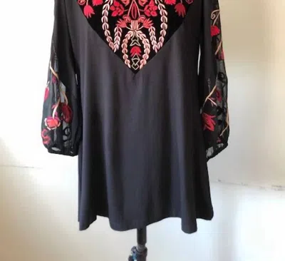 Vintage Collection Joyful Embroidered Tunic In Black In Grey