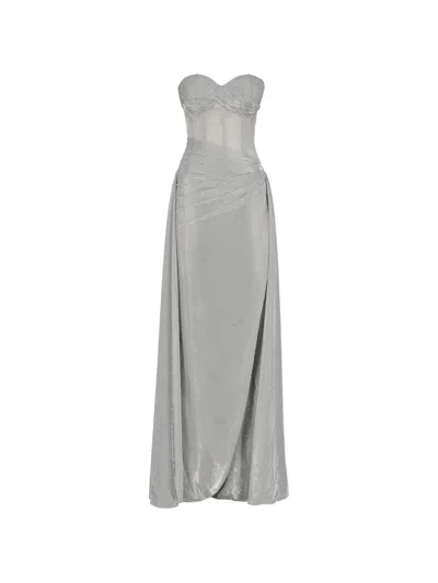 Pre-owned Vintage Corset-style Draped Maxi Dress In Grey