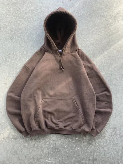 Pre-owned Vintage Crazy  Y2k Faded Brown Hoodie Heavyweight Boxy In Mocha