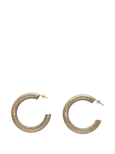 Pre-owned Vintage Croc-effect Hoop Earrings In Gold
