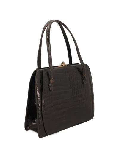 Pre-owned Vintage Crocodile-embossed Tote Bag In Black