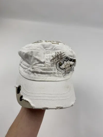 Pre-owned Vintage Crown Distressed Crash Cap 2k Embroidered Ball Trapper Hat In White