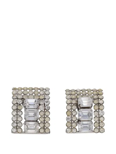 Pre-owned Vintage Crystal-embellished Clip-on Earrings In Silver