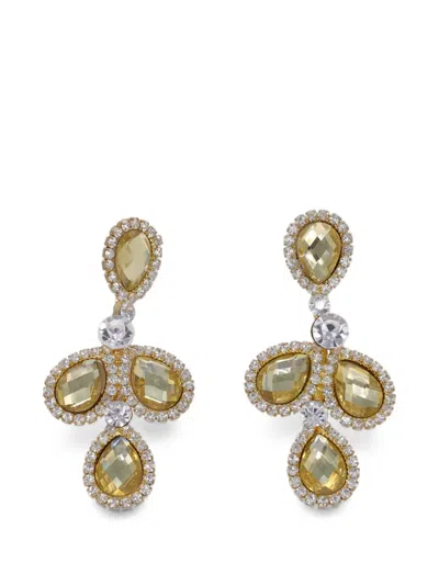 Pre-owned Vintage Crystal-embellished Drop Earrings In Gold