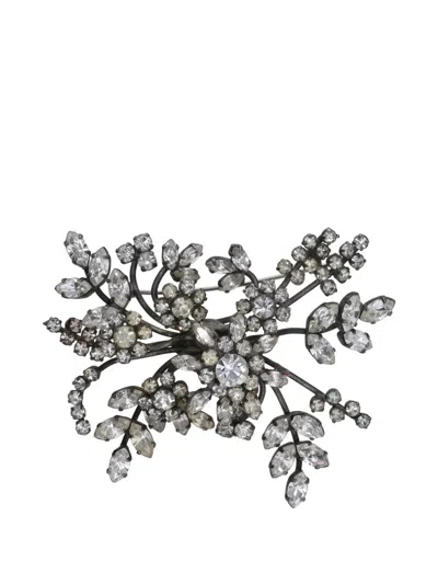Pre-owned Vintage Crystal-embellished Floral Brooch In Silver