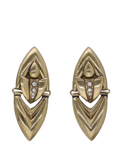 Pre-owned Vintage Crystal-embellished Geometric Earrings In Gold