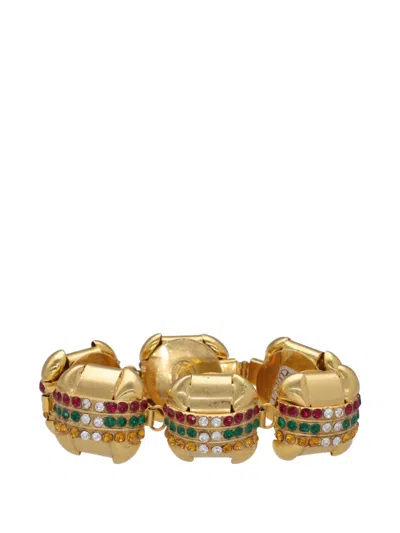 Pre-owned Vintage Crystal-embellished Link Bracelet In Gold