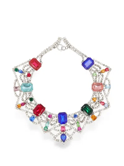 Pre-owned Vintage Crystal-embellished Necklace In Silver