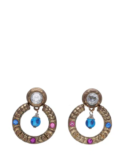 Pre-owned Vintage Crystal-embellished Pendant Earrings In Gold