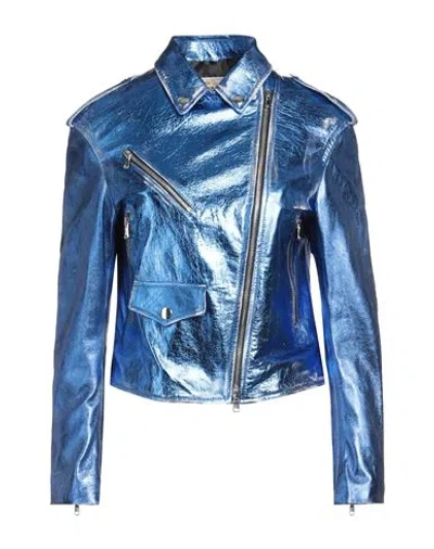 Vintage De Luxe Woman Jacket Bright Blue Size 10 Leather