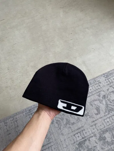 Pre-owned Vintage Diesel Big Logo  Beanie Hat Avant Garde Lgb Cap Y2k In Black