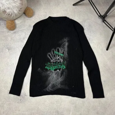 Pre-owned Vintage Diesel Style Big Hand Printed Y2k Distressed Sweater In Black