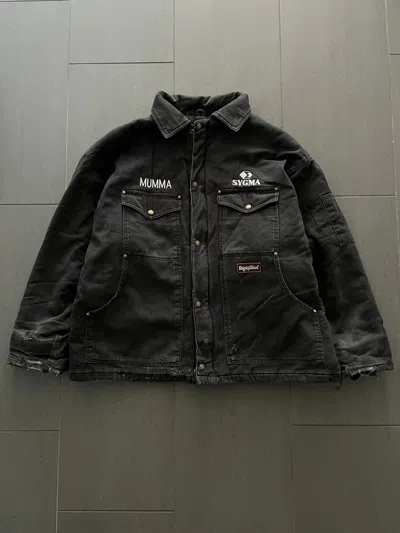 Pre-owned Vintage Distressed Embroidered Patched Workwear Jacket In Black