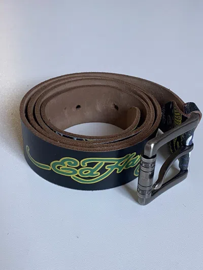 Pre-owned Vintage Ed Hardy Y2k Style Japanese Overprint Leather Belt In Multicolor