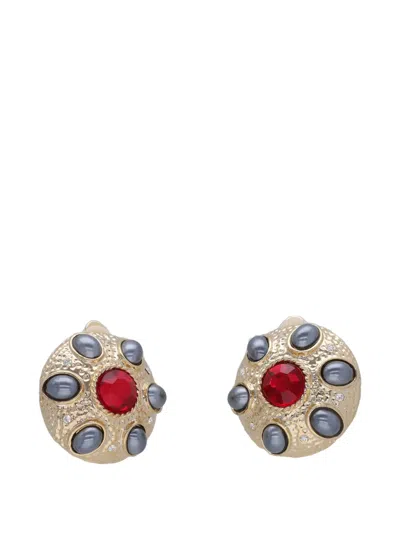 Pre-owned Vintage Embellished Clip-on Earrings In Gold