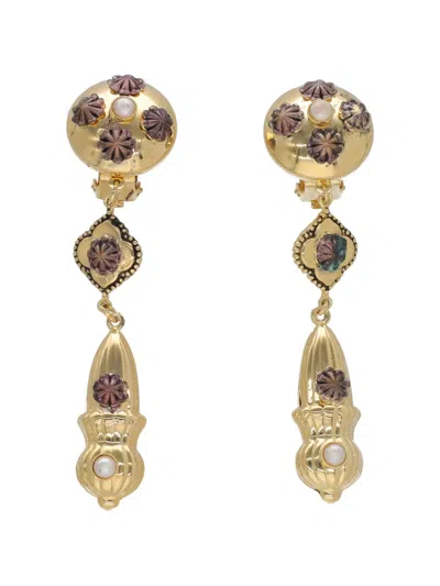 Pre-owned Vintage Embellished Drop Earrings In Gold