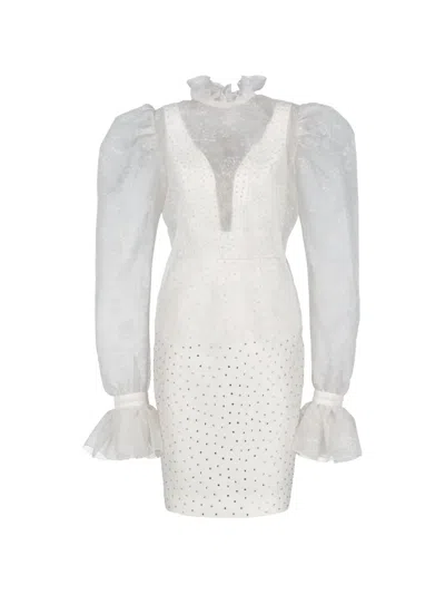 Pre-owned Vintage Embellished Ruffled Dress Set (set Of Three) In White