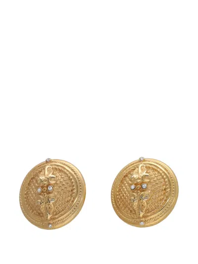 Pre-owned Vintage Embossed Clip-on Earrings In Gold