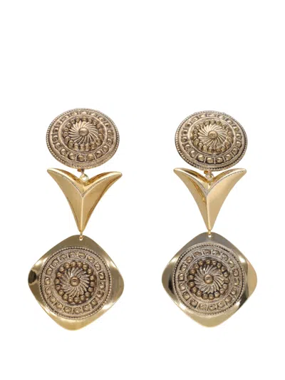 Pre-owned Vintage Embossed Drop Earrings In Gold