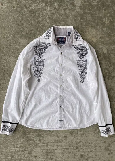 Pre-owned Vintage Embroidered Design Hand Sewn Dress Shirt In White