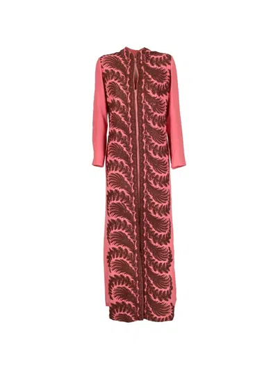 Pre-owned Vintage Embroidered Zip-up Dress In Pink