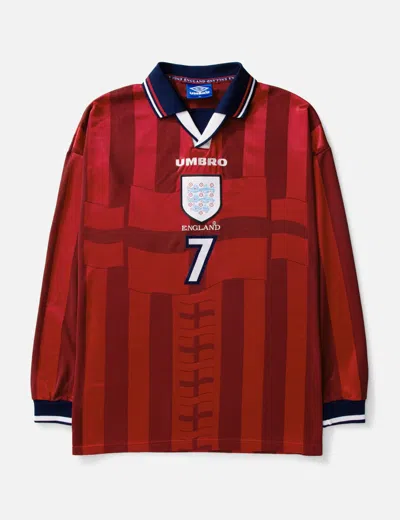 Vintage England 1998 Fifa World Cup Umbro Away Long Sleeve Shirt #7 Beckham In Red