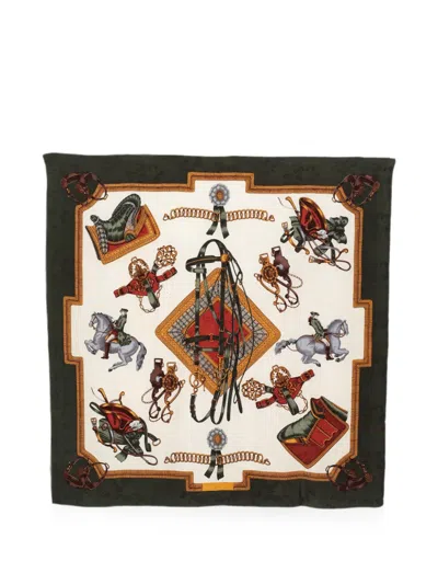 Pre-owned Vintage Equestrian-print Scarf In Neutral