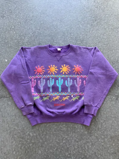 Pre-owned Vintage Essential  90's Sedona Puff Print Sweatshirt Thrashed In Purple