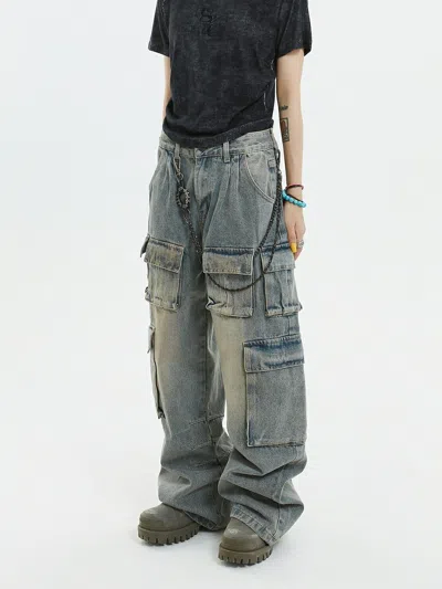 Pre-owned Vintage Faded Hiphop Y2k Baggy Cargo Pants In Blue Fade