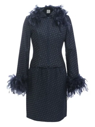 Pre-owned Vintage Feather-embellished Denim Two-piece Set