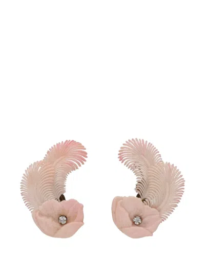 Pre-owned Vintage Feather-detail Clip-on Earrings In Pink