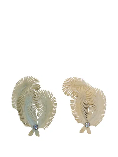 Pre-owned Vintage Feather-shape Earrings In Neutral