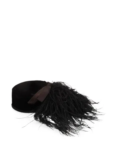 Pre-owned Vintage Feather-trim Bow Hat In Black