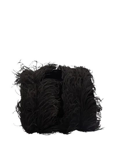 Pre-owned Vintage Feather-trim Elasticated Cuffs In Black