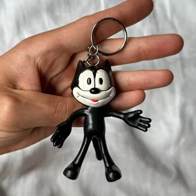 Pre-owned Vintage Felix The Cat Flexible Tv Show Keychain Figurine In Black