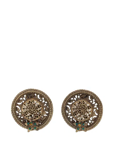 Pre-owned Vintage Filigree Crystal-embellished Earrings In Gold