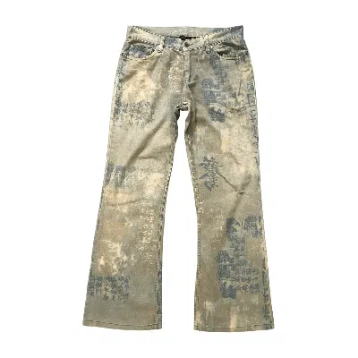 Pre-owned Vintage Flare Trashed Light Wash Printed Denim Pants 6489-221 In Washed Denim
