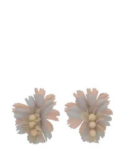 Pre-owned Vintage Floral Clip-on Earrings In Pink